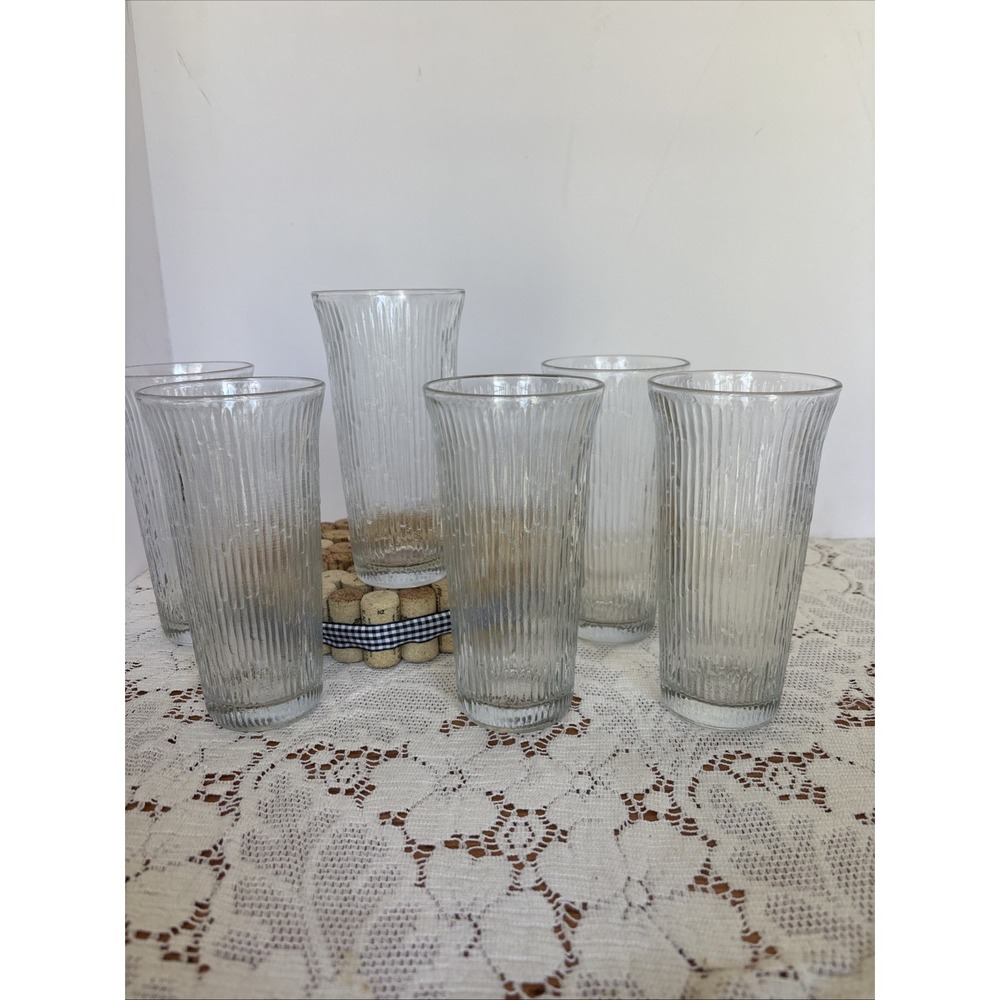 Vtg‎ Jeannette Glass Finlandia Tree Bark Clear Ice Flared Top Tumblers Set of 6